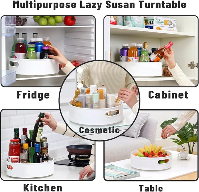 INVODA Small Lazy Turntable Organizer - 360° Rotating BPA-Free Plastic Storage Tray for Kitchen Pantry, Fridge, Bathroom Cabinet, Under Sink, Spice Rack (8.66x2.75 Inches)