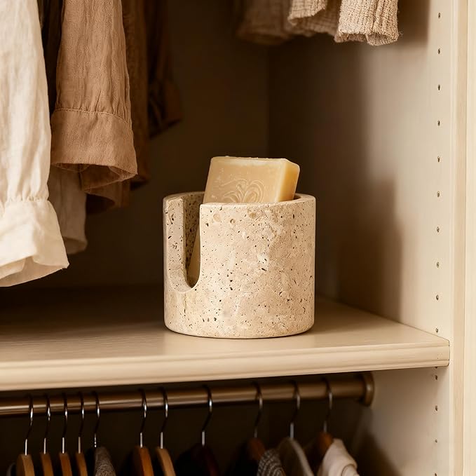 Natural Travertine Sponge Holder & Drying Rack for Kitchen Sink Non-Slip Grip Fast-Absorbing Stone Sponge Caddy Organizer Sturdy Bathroom or Kitchen Counter Accessory Beige
