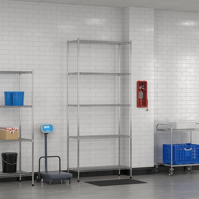 Commercial NSF Listed Chrome Stationary Wire Shelving Kit 18" x 42" x 96", with 5 Shelves Perfect for Warehouse, Walk-in Refrigerator, Freezer, Grocery Store, Restaurant, Dishroom