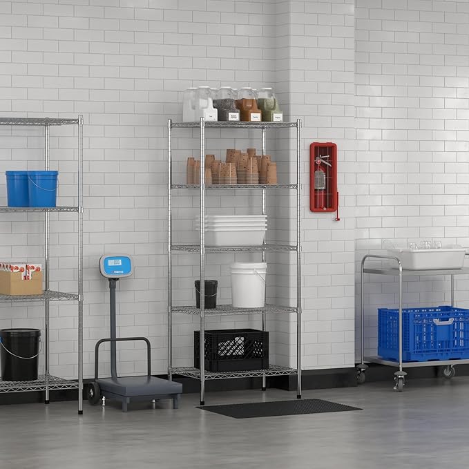 Commercial NSF Listed Chrome Stationary Wire Shelving Kit 21" x 30" x 74", with 5 Shelves Perfect for Warehouse, Walk-in Refrigerator, Freezer, Grocery Store, Restaurant, Dishroom