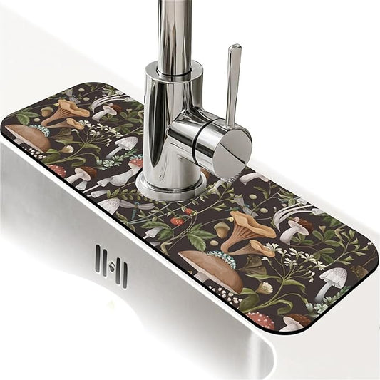 Kitchen Sink Splash Guard，Bobo mushrooms Faucet Mat Sink Gadgets-Super Absorbent Fast Drying Mat Drip Catcher for Kitchen, Bathroom,Sink Mat, Dish Drying Mat, Bathroom(15" X 5.5" )