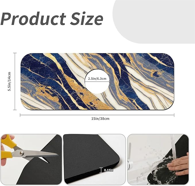 Kitchen Sink Splash Guard，Marble stone texture Abstract Faucet Mat Sink Gadgets-Super Absorbent Fast Drying Mat Drip Catcher for Kitchen, Bathroom,Sink Mat, Dish Drying Mat, Bathroom(15" X 5.5" )