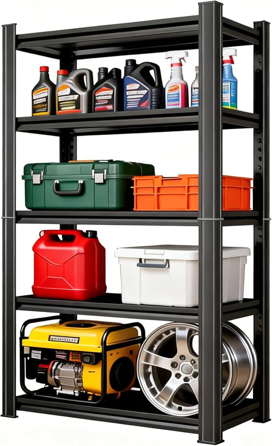 Metal Garage Shelving Unit, Heavy Duty 5-Tier Adjustable Storage Rack, Steel Shelving,2000 lbs Capacity, Industrial Shelves for Heavy Tools and Equipment (5-Tier 63" H x 27" W x 14" D)