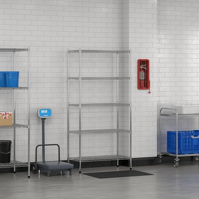 Commercial NSF Listed Chrome Stationary Wire Shelving Kit 18" x 36" x 74", with 5 Shelves Perfect for Warehouse, Walk-in Refrigerator, Freezer, Grocery Store, Restaurant, Dishroom