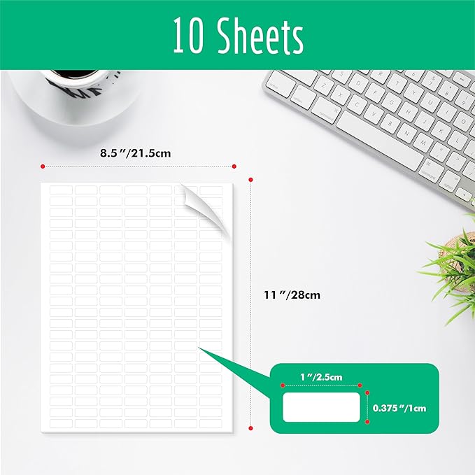 1540 Blank Rectangle Labels, White Coding Blank Stickers Mini Printable Labels for Organization Projects, Boxes, Jars, Storage Containers, Laser Printer Available (8.5” x 11”, White)