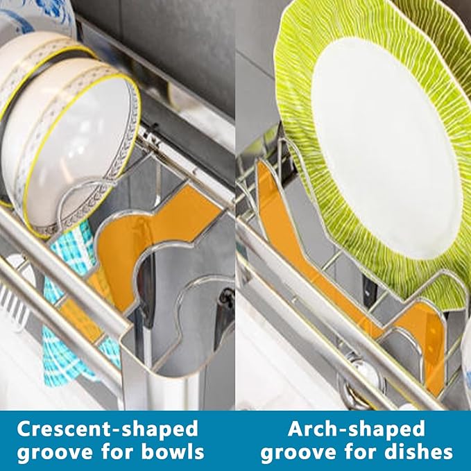 2Tier Wall Mounted Dish Drying Rack, Stainless Steel Hanging Dish Drainer with Drain Tray, Large Capacity Kitchen Storage Shelf with Utensil Cutlery Holder, for Plates Bowls & Mugs (23.6x11.8x19.7in)