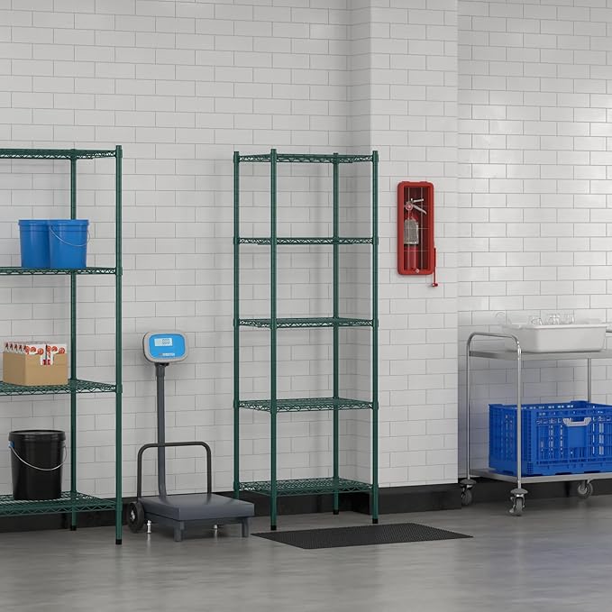 Commercial NSF Listed Green Epoxy Stationary Wire Shelving Kit 18" x 24" x 74", with 5 Shelves Perfect for Warehouse, Walk-in Refrigerator, Freezer, Grocery Store, Restaurant, Dishroom