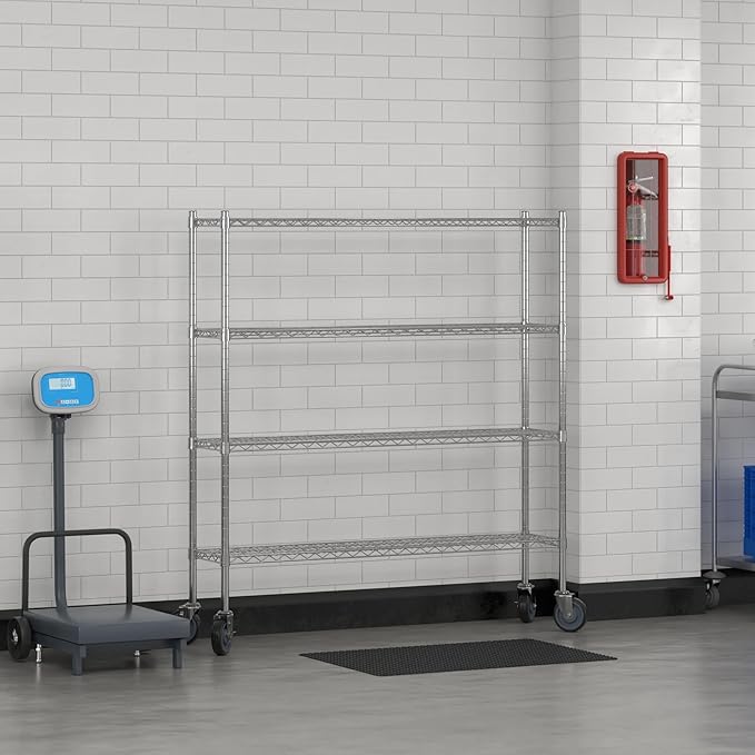 Commercial NSF Listed Chrome Mobile Wire Shelving Kit 12" x 54" x 60", with 4 Shelves Perfect for Warehouse, Walk-in Refrigerator, Freezer, Grocery Store, Restaurant, Dishroom