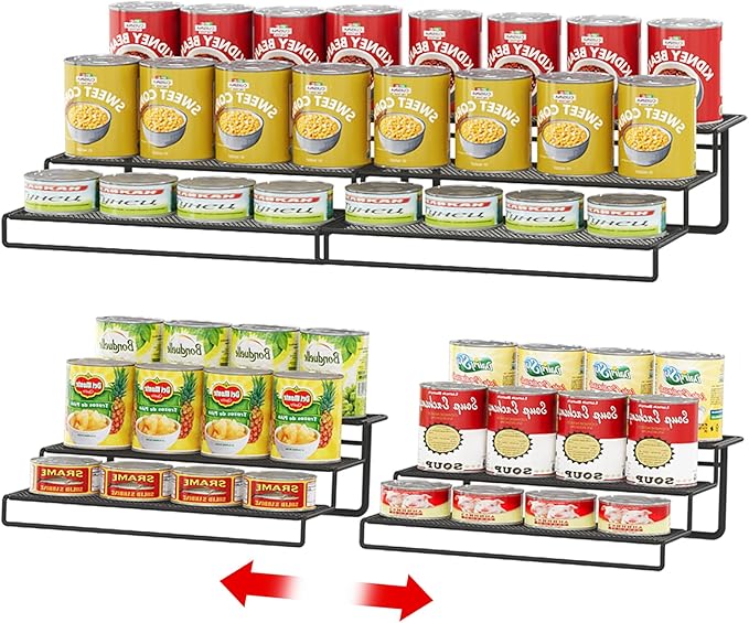 Expandable Can Organizer for Pantry,3-Tier Adjustable Can Organizers and Storage Holds Up to 24 Cans,Can Storage Rack for Pantry,Kitchen,Cabinet