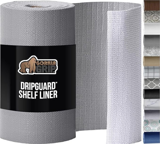 GORILLA GRIP DripGuard Shelf Liner, Non Adhesive Drawer and Kitchen Cabinet Protector, Slip Resistant BPA Free Smooth Surface Plastic Liners for Cabinets, Bathrooms, Closets, 12x120 Inch, Gray