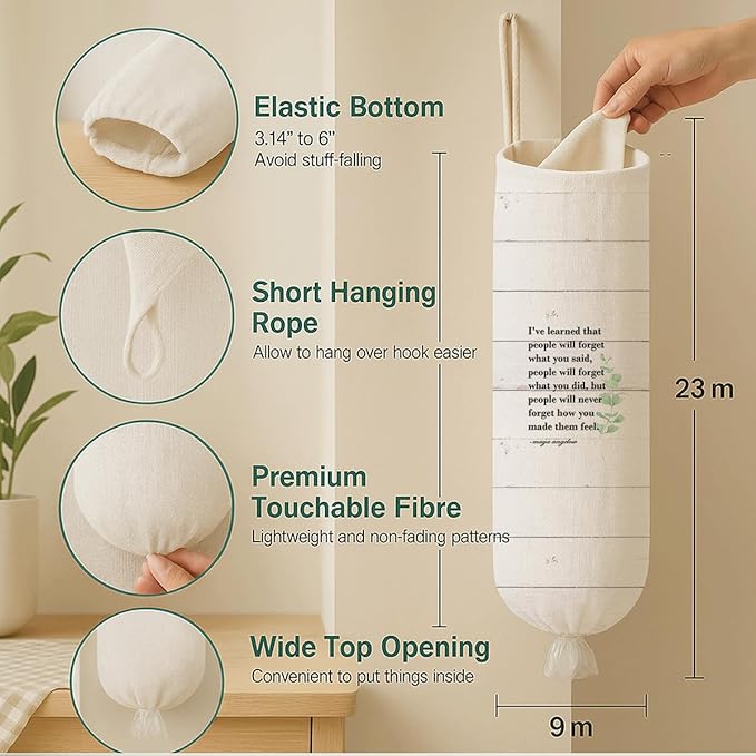 Plastic Bag Holder, Inspirational Quote Plastic Bag Holder for Kitchen Essentials, Trash Sack Storage Dispenser for Home Decor, Kitchen Gifts to Women Family Friends Grandma Mom