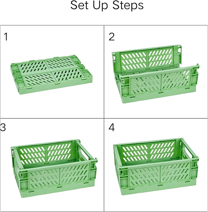 2 Pack Plastic Storage Collapsible Crate Organizer Basket Bin for Organizing Desk Drawer Shelf for Home Kitchen Bedroom Bathroom and Dorm Storage, 9.8x6.5x3.8in, Green