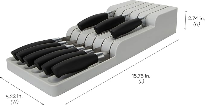 Kitchen Details 2 Tier Knife Drawer Organizer | Holds 11 Knives | Utensil Holder | Knife Block | Storage & Organization | Space Saver | Grey