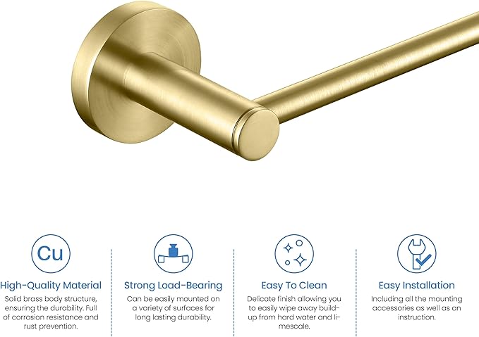 KIBI Circular 2-Piece Bathroom Hardware Set – Includes Wall Mounted Towel Bar & Toilet Paper Holder – Modern, Durable, Rust-Resistant, Bathroom Accessories (Brushed Gold, C-KBA14-2-1)