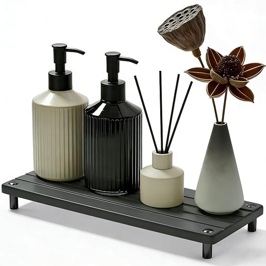 Durable Kitchen Sink Organizer, Instant Dry Sink Caddy for Bathroom Counter, Diatomite Stone Drying Tray, Upgrade Water Absorbing Stone Tray for Sink, Anti-Slip Stone Soap Tray -Dark Gray