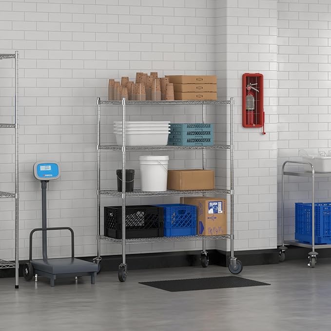 Commercial NSF Listed Chrome Mobile Wire Shelving Kit 21" x 42" x 60", with 4 Shelves Perfect for Warehouse, Walk-in Refrigerator, Freezer, Grocery Store, Restaurant, Dishroom