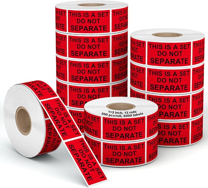 Labelebal 12 Rolls 1" x 2" Warning Label,This is a Set Do Not Separate Dark Red Packing Labels Permanent Adhesive (12 Rolls, 6000 Labels)