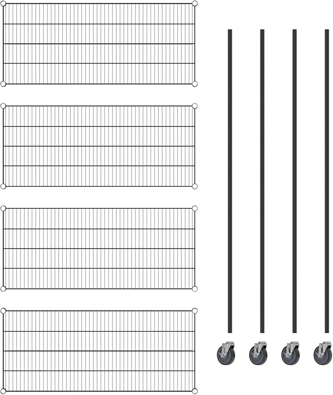 Commercial NSF Listed Black Epoxy Mobile Wire Shelving Kit 21" x 48" x 80", with 4 Shelves Perfect for Warehouse, Walk-in Refrigerator, Freezer, Grocery Store, Restaurant, Dishroom