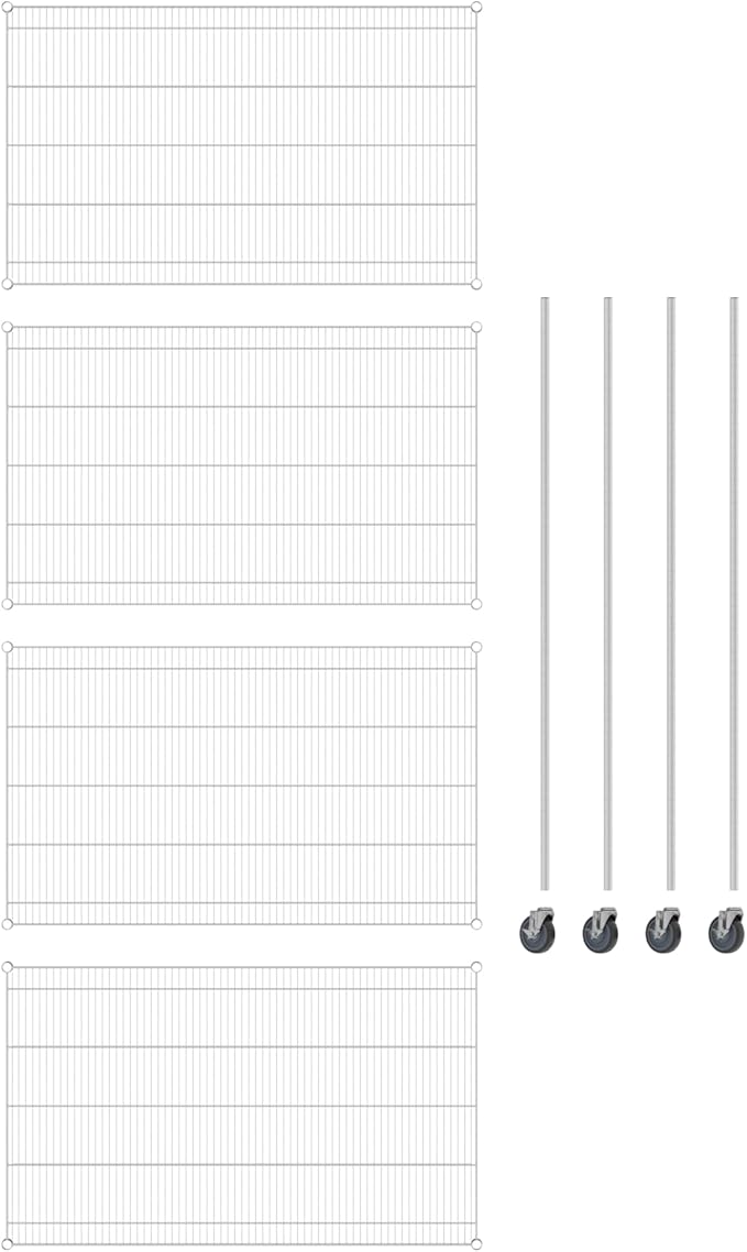 Commercial NSF Listed Chrome Mobile Wire Shelving Kit 36" x 60" x 80", with 4 Shelves Perfect for Warehouse, Walk-in Refrigerator, Freezer, Grocery Store, Restaurant, Dishroom
