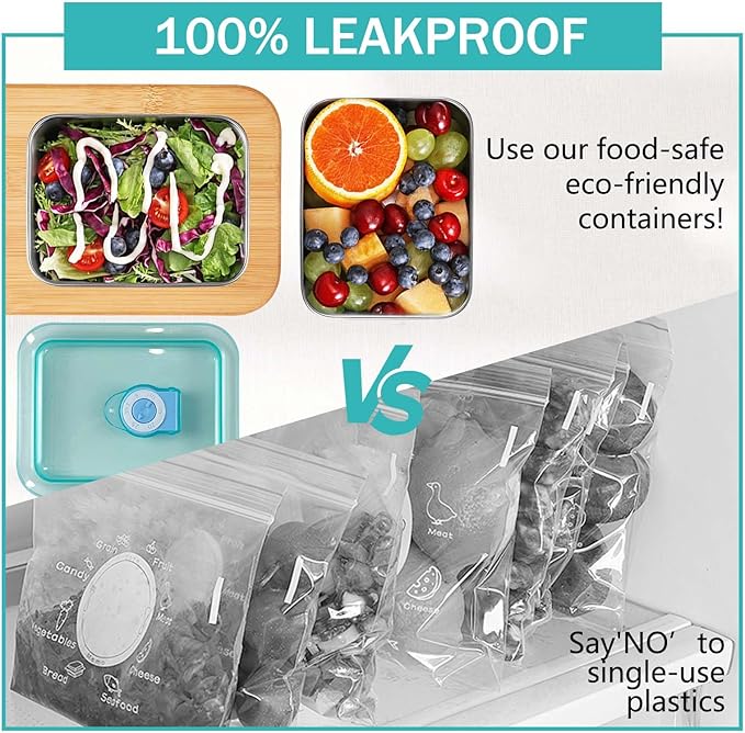 souso 6pcs 304 Stainless Steel Food Containers with Lids, Stacking Snack Containers for Office and Home