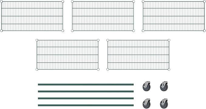 Commercial NSF Listed Green Epoxy Mobile Wire Shelving Kit 18" x 36" x 60", with 5 Shelves Perfect for Warehouse, Walk-in Refrigerator, Freezer, Grocery Store, Restaurant, Dishroom