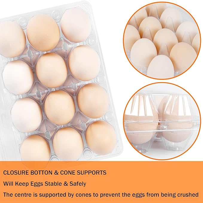 50 Pack 12 Count Plastic Egg Cartons - Bulk Cheap Clear Reusable Egg Containers for Chicken Eggs, Dozen Egg Storage Solutions. (50)