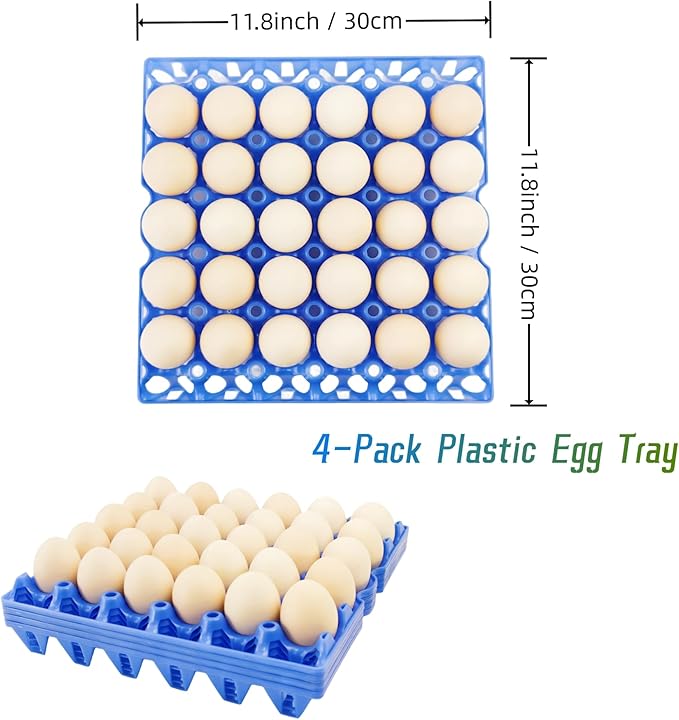 George Garden 4-Pack Blue Rectangular Plastic Egg Tray, Stackable Egg Crates, 30-Egg Capacity, Modern Style, Reusable, Dishwasher Safe