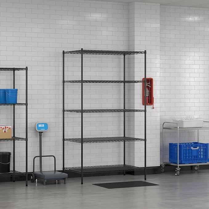 Commercial NSF Listed Black Epoxy Stationary Wire Shelving Kit 30" x 48" x 86", with 5 Shelves Perfect for Warehouse, Walk-in Refrigerator, Freezer, Grocery Store, Restaurant, Dishroom