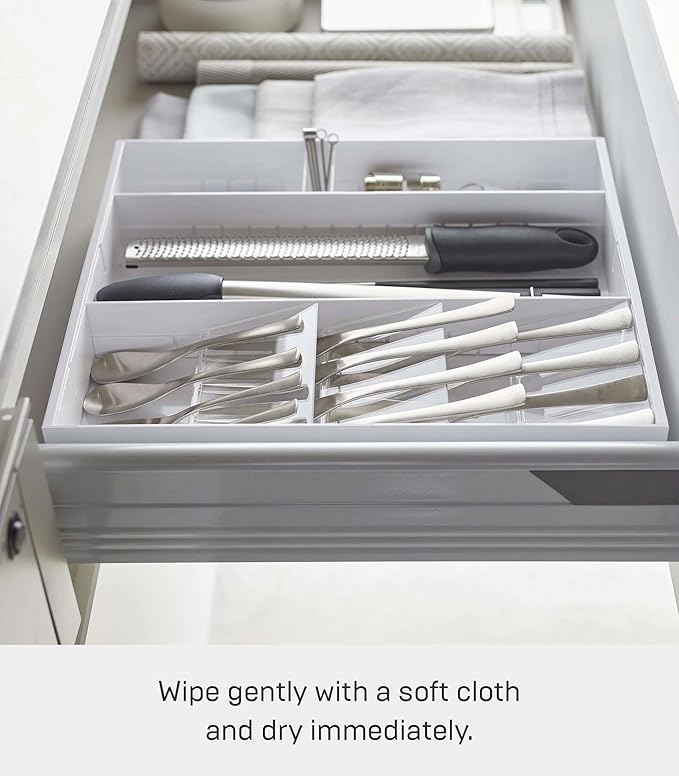 YAMAZAKI Home Tower Expandable Cutlery Kitchen Angled Utensils Storage Silverware Organizer Compact Drawer Insert Tray - Abs Plastic