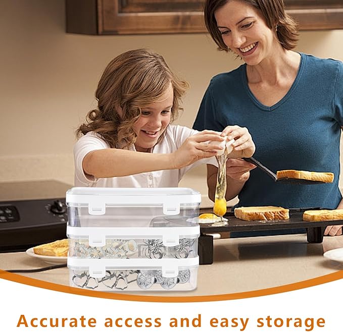 3 Pack of Cookie Cutter Storage, Handheld Transparent Cookie Cutter Organizer Storage with a Sticker and a Pen,Cover to Prevent Dust,Can be Used Alone or Hidden for Stacking