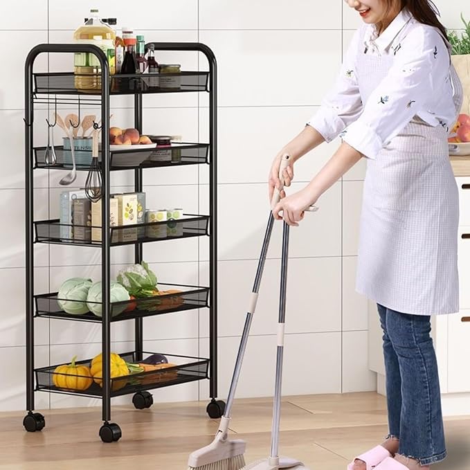 5-Tier Stackable Fruit Vegetable Basket Stand, Pantry Black