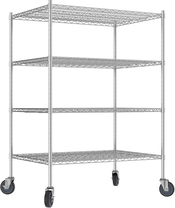 Commercial NSF Listed Chrome Mobile Wire Shelving Kit 30" x 42" x 60", with 4 Shelves Perfect for Warehouse, Walk-in Refrigerator, Freezer, Grocery Store, Restaurant, Dishroom
