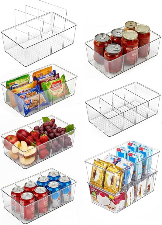 8 Pack Refrigerator Organizers and Storage,Clear Plastic Organizer Bins for Pantry,Kitchen,Fridge Organization and Storage,4 compartment Snack Containers for Spice Packets,Tea bag