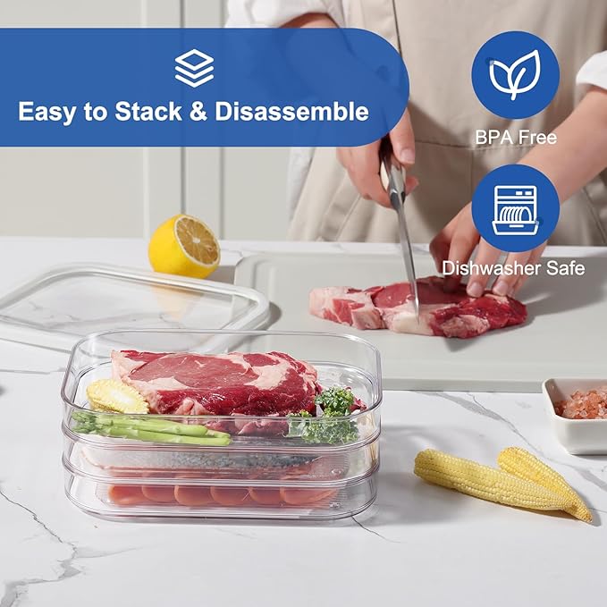 Bronkeeper Stackable Deli Meat Storage, 3-Tier Lunch Meat Container for Fridge – Dishwasher Safe, Clear Cold Cuts & Cheese Organizer with Lid, Meal Prep Meat Storage Containers for Refrigerator