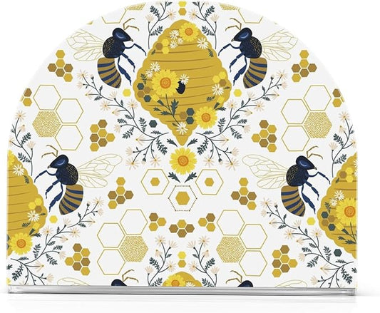 Bee Hive Honeycomb Daisy Flower Napkin Holder for Table Paper Napkins Holder Acrylic Tissue Dispenser Kitchen Dining Room Bathroom Party Car Decor