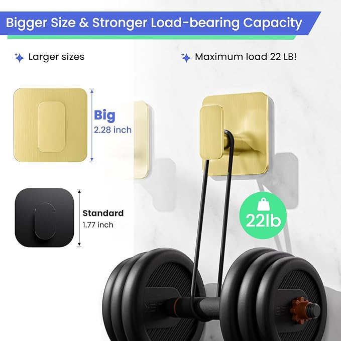 Aikzik Gold Hooks for Hanging Heavy Duty, Adhesive Hooks for Shower, Bathroom, Kitchen, Robe, Towel, Coat, Waterproof & Rustproof Hook for Walls No Damage, Stainless Steel Sticky Hook - 6 Pack