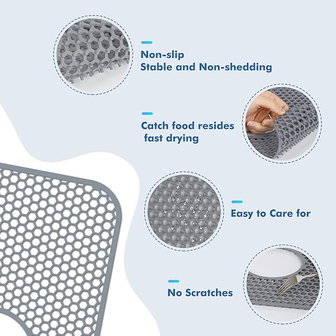 Bestjing Silicone Kitchen Sink Protector Mat with Rear Drain - 13.58''x 11.6'' Kitchen Sink Accessory, Folding Non-Slip Heat Resistant Mat Grid for Bottom of Stainless Steel Porcelain (Rear Hole)