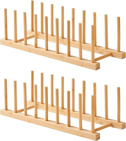 Bamboo Dish Drying Rack-2 PCS Pot Lid Plate Rack Organizer Holder for Cabinet-Cutting Board Organizer for Dish, Pot Lid, Bowl, Cup, Cutting Board