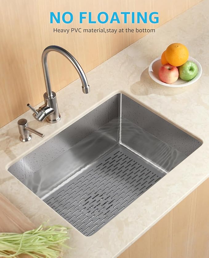 Bligli Mesh Sink Mat, 15.7 x 11.8inch Sink Prtector Mats for Kitchen Sinks, PVC Eco-Friendly Sink Protectors for Bottom of Sink, Fast Draining, Easy Cleaning, Gray