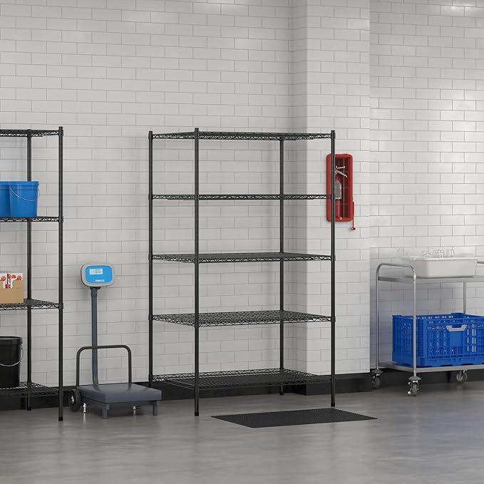 Commercial NSF Listed Black Epoxy Stationary Wire Shelving Kit 30" x 42" x 74", with 5 Shelves Perfect for Warehouse, Walk-in Refrigerator, Freezer, Grocery Store, Restaurant, Dishroom