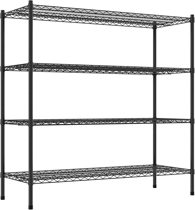 Commercial NSF Listed Black Epoxy Stationary Wire Shelving Kit 21" x 54" x 54", with 4 Shelves Perfect for Warehouse, Walk-in Refrigerator, Freezer, Grocery Store, Restaurant, Dishroom