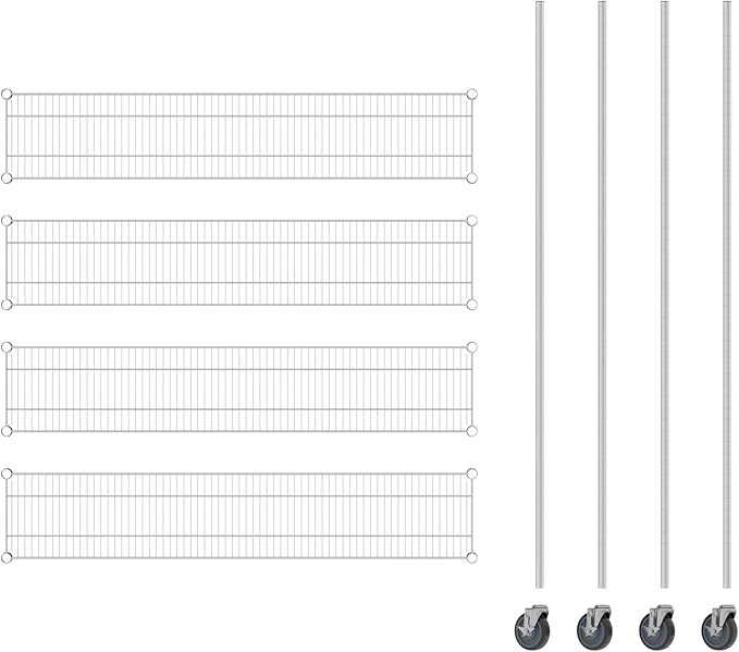 Commercial NSF Listed Chrome Mobile Wire Shelving Kit 12" x 60" x 80", with 4 Shelves Perfect for Warehouse, Walk-in Refrigerator, Freezer, Grocery Store, Restaurant, Dishroom
