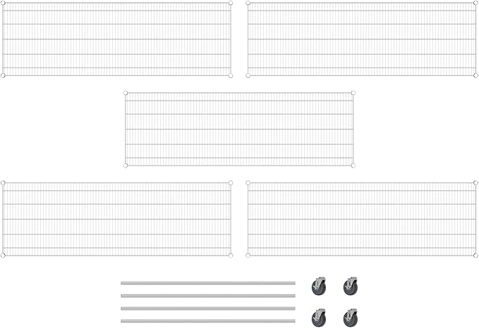 Commercial NSF Listed Chrome Mobile Wire Shelving Kit 24" x 72" x 60", with 5 Shelves Perfect for Warehouse, Walk-in Refrigerator, Freezer, Grocery Store, Restaurant, Dishroom