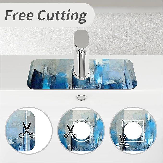 Kitchen Sink Splash Guard，Blue grey and more colors abstract Faucet Mat Sink Gadgets-Super Absorbent Fast Drying Mat Drip Catcher for Kitchen, Bathroom,Sink Mat, Dish Drying Mat, Bathroom(15" X 5.5" )