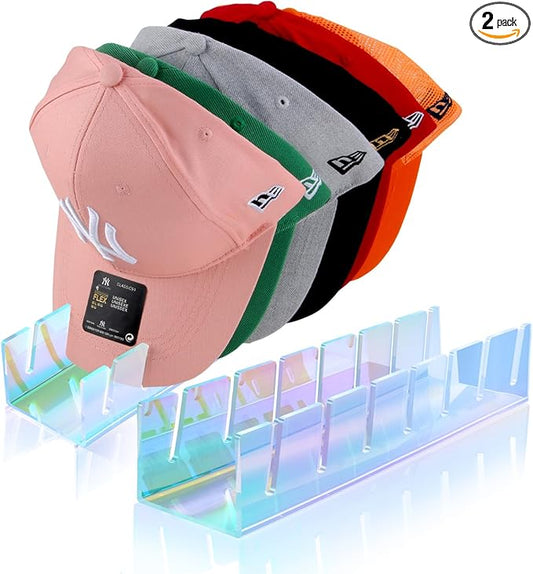 Hat Stand for Baseball Caps, 2 Pack No Install Acrylic Hat Organizer for 14 Baseball Caps Storage Organizer, Hat Racks Hat Holder Display and Organization for Closet, Bedroom, Dresser (Colorful-2Pack)