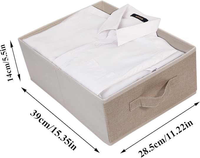 Decorative Storage Boxes for Organizing Clothes in a Dresser Collapsible Fabric Storage Bins Organizer Set with Handles for Bedding Clothes Toys Socks and More (4 Pack Beige)