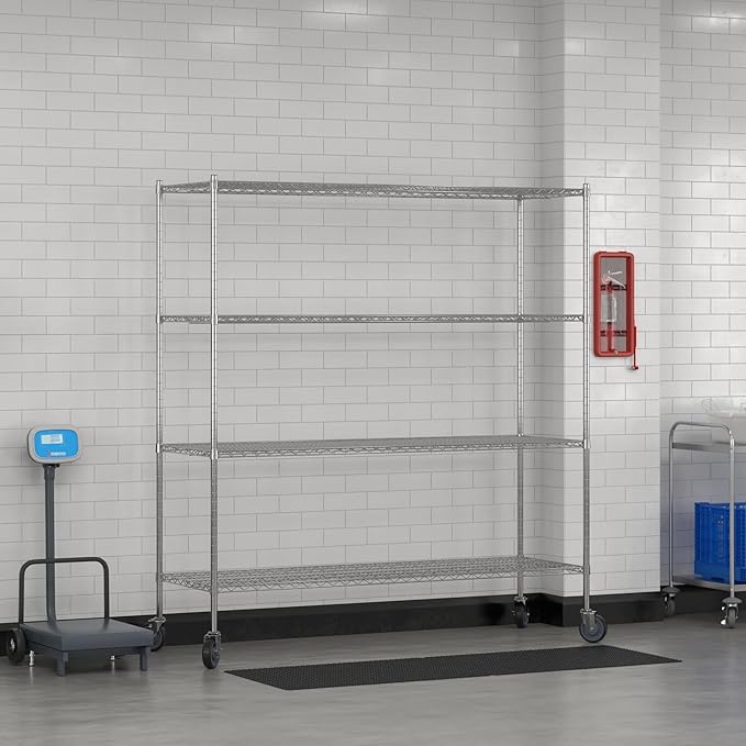 Commercial NSF Listed Chrome Mobile Wire Shelving Kit 24" x 72" x 80", with 4 Shelves Perfect for Warehouse, Walk-in Refrigerator, Freezer, Grocery Store, Restaurant, Dishroom