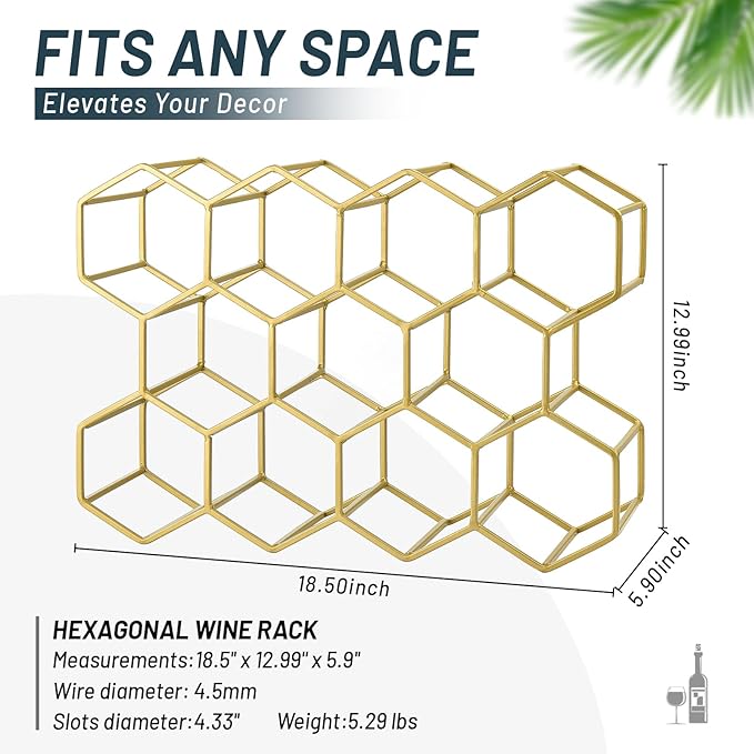 Countertop Wine Rack - 14 Bottle Freestanding Modern Gold Metal Small Wine Rack Two-Way designTabletop Wine Holder Stand for Cabinet, Pantry, Wine Bottle Storage - No Assembly Required