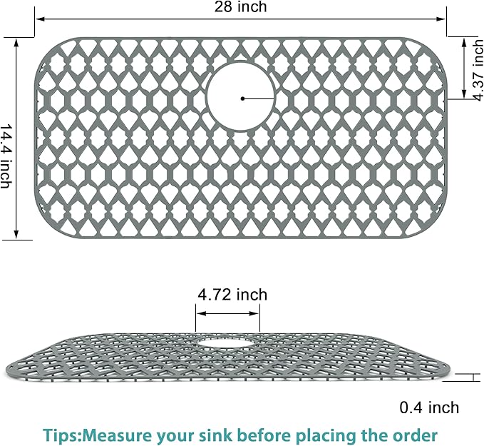 SAMSIER Sink Protectors for Kitchen Sink, Kitchen Sink Accessory - Silicone Mats Grid for Stainless Steel Strainer Bottom of Farmhouse Porcelain sinks (28”x14.4”, Rear Drain)