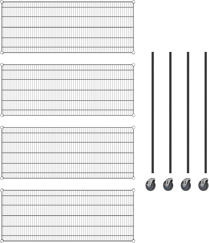 Commercial NSF Listed Black Epoxy Mobile Wire Shelving Kit 24" x 60" x 60", with 4 Shelves Perfect for Warehouse, Walk-in Refrigerator, Freezer, Grocery Store, Restaurant, Dishroom